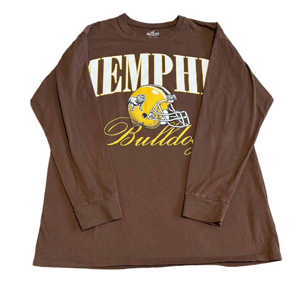 Hollister Memphis Bulldogs Football Long Sleeve T Shirt Men’s M Brown Graphic